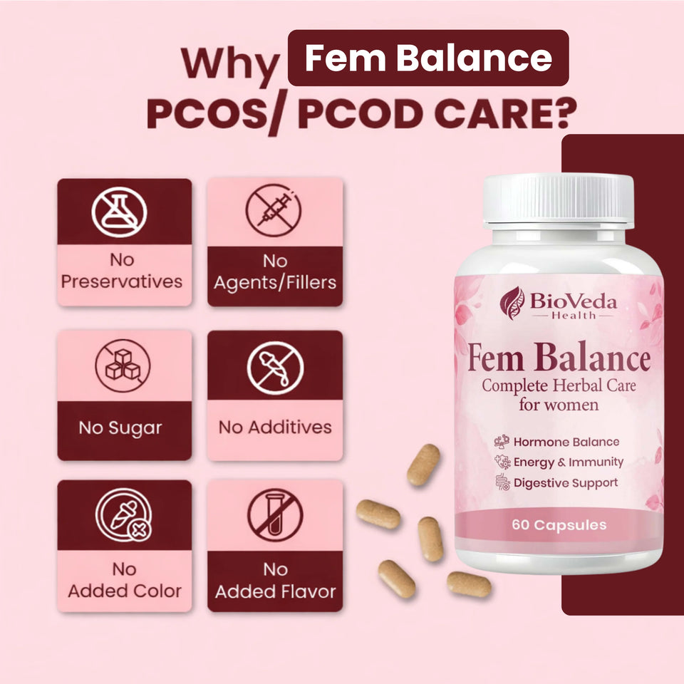 BioVeda Health Fem Balance Capsules – Complete Herbal Care for Women | Hormone Balance, Energy, Immunity & Digestive Support