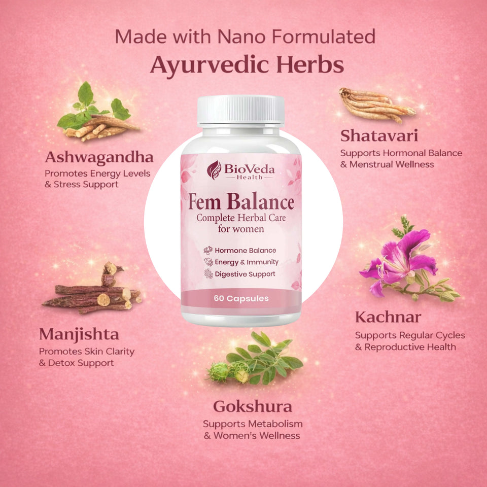 BioVeda Health Fem Balance Capsules – Complete Herbal Care for Women | Hormone Balance, Energy, Immunity & Digestive Support