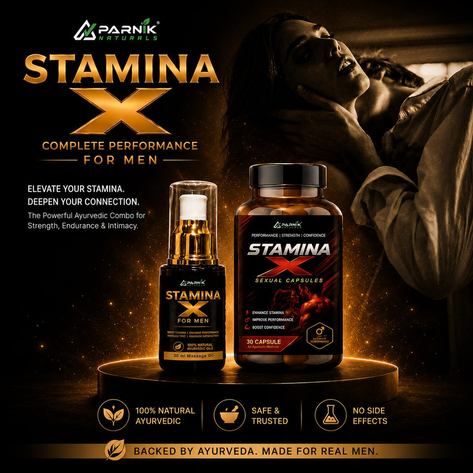 Parnik Naturals Stamina X Wellness Combo for Men – Ayurvedic Capsules & Massage Oil for Energy, Confidence & Vitality Support