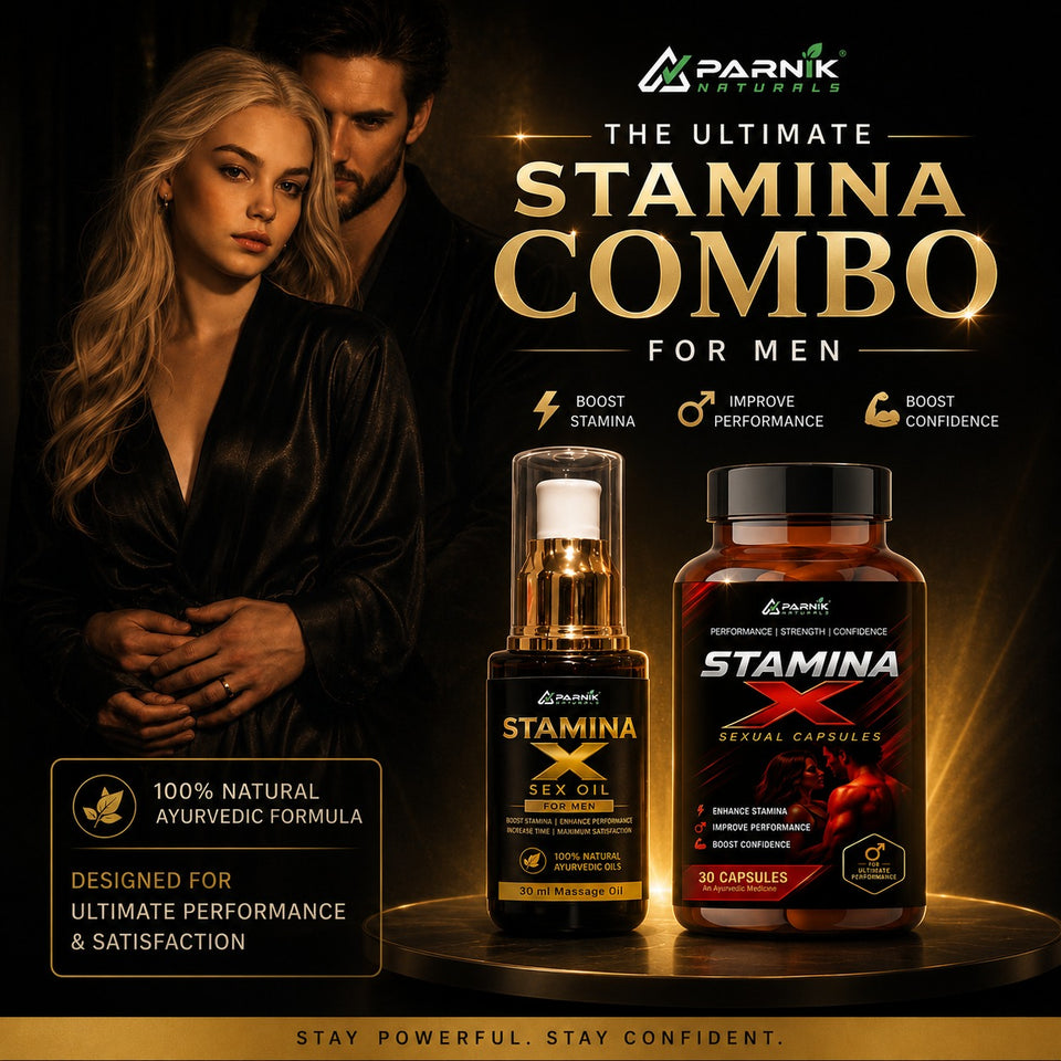 Parnik Naturals Stamina X Wellness Combo for Men – Ayurvedic Capsules & Massage Oil for Energy, Confidence & Vitality Support