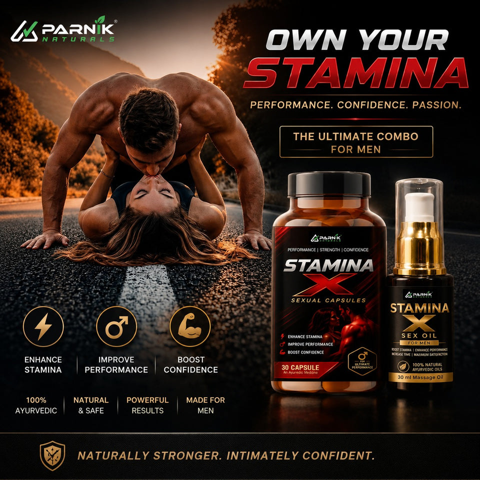 Parnik Naturals Stamina X Wellness Combo for Men – Ayurvedic Capsules & Massage Oil for Energy, Confidence & Vitality Support