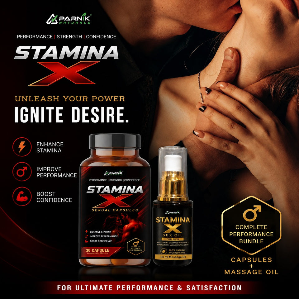Parnik Naturals Stamina X Wellness Combo for Men – Ayurvedic Capsules & Massage Oil for Energy, Confidence & Vitality Support