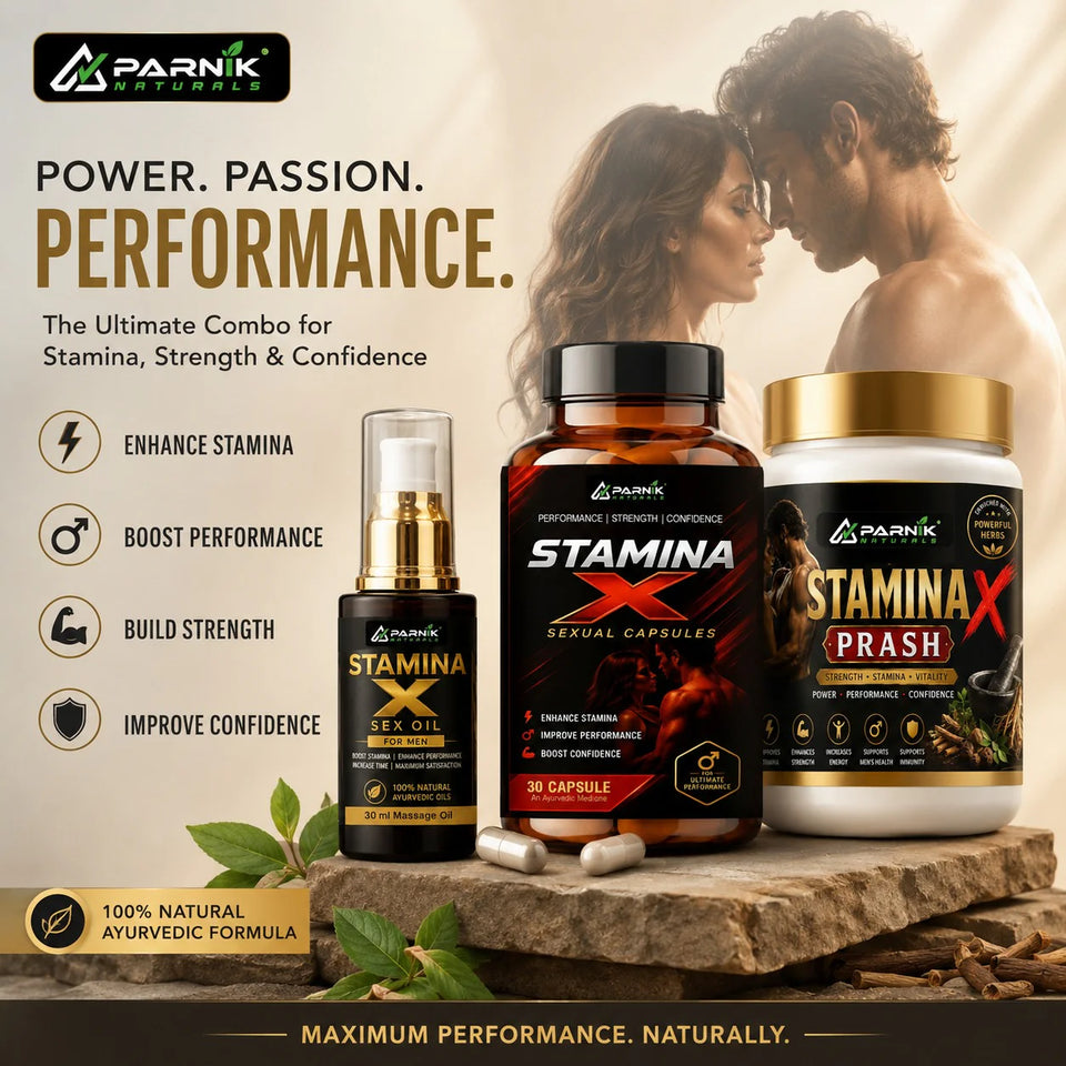 Parnik Naturals Stamina X Ultimate Performance Kit | Herbal Prash 500g+ 30 Capsules + 30ml Massage Oil | Men's Strength, Stamina, Energy & Confidence Support